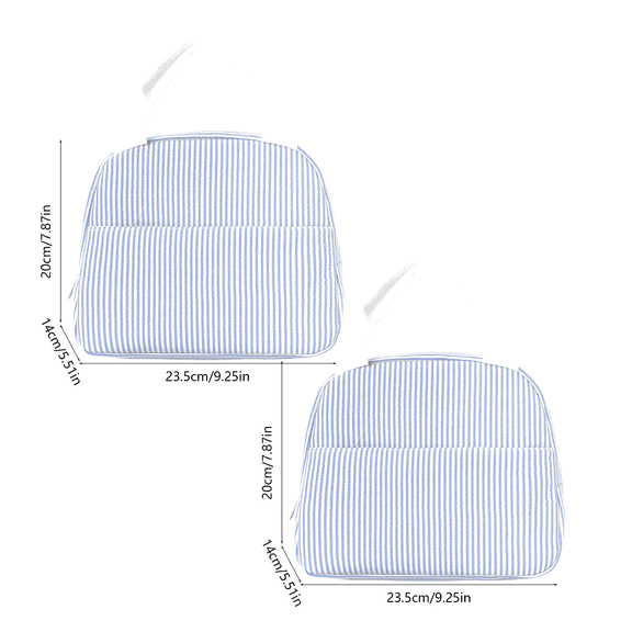 DefiDgd 2pcs Striped Fabric Handheld Lunch Bag,Portable Large Capacity Reusable Insulated Lunch Tote for Office Workers Outdoor Picnic Daily Outgoing Travel Supplies(Light Blue)