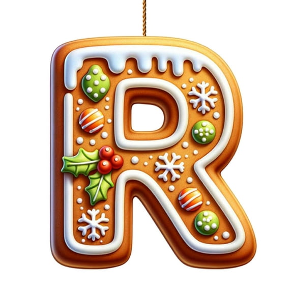 DefiDgd 3.15inch Christmas Tree Gingerbread 26 Letters and Pendant Decoration,Acrylic Hanging Christmas Ornaments,Letter Christmas Indoor for Christmas Tree Ornaments Pendant Hanging Decorations(R)