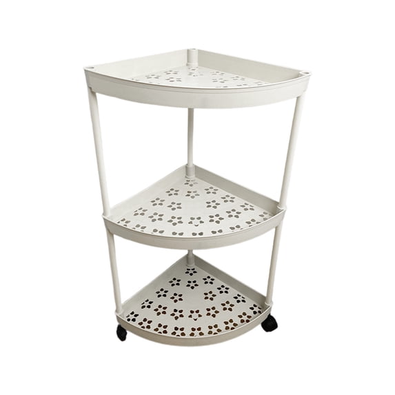 DefiDgd 3 Tier Household Corner Shelf Stand with Wheels,Movable Space-Saving Storage Organizer for Kitchen Bathroom Bedroom Living Room Corner(White)