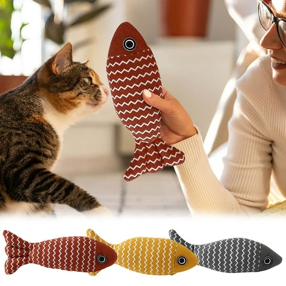 DefiDgd 3pcs Faux Fish Plush Stripe Doll Pet Toy,Fish Shaped Fake Fluffy Doll Interactive Pets Pillow Chew Bite Supplies for Cat Small Dog Pet