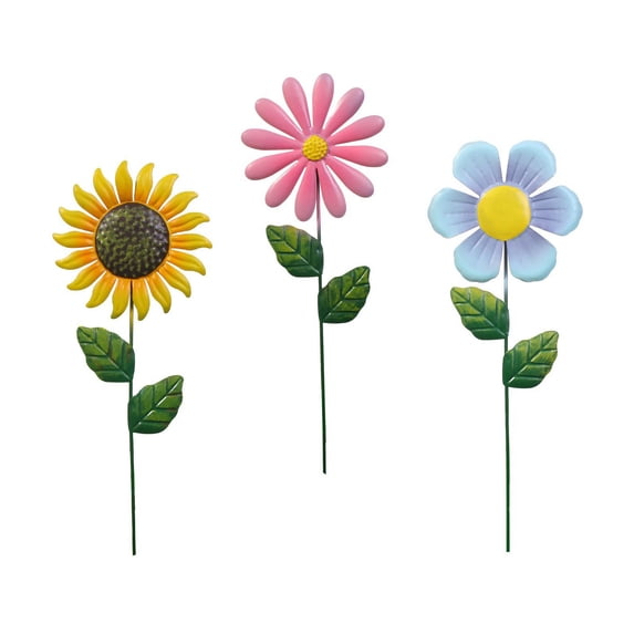 DefiDgd 3pcs Metal Flower Garden Stake Decor,Spring Rustic Decorative Flower Stick for Outdoor Yard Pathway Patio Garden Ornaments,Gift for Mom Women Flower Lovers