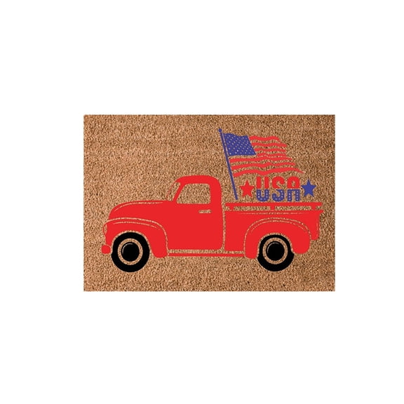 DefiDgd 4th of July Patriotic Front Door Welcome Mat,Truck Patter Durable Coir Non-Slip Kitchen Rugs for Memorial Day SIndependence Day Bathroom Kitchen Home Decoration(H)