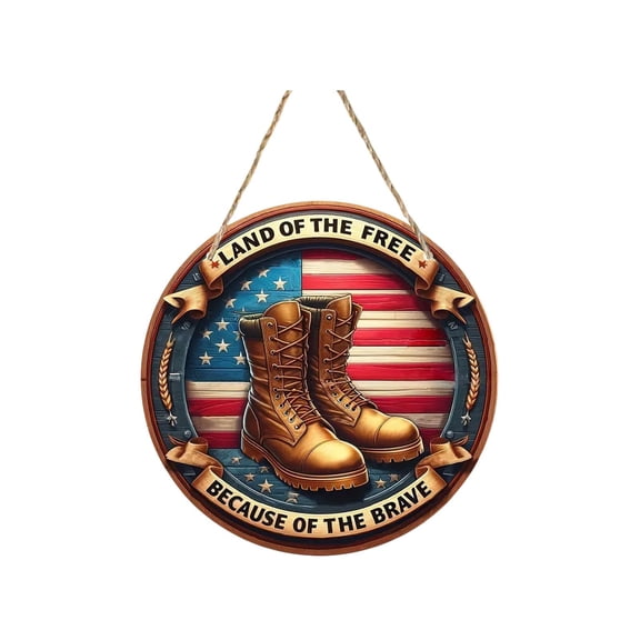 DefiDgd 4th of July Patriotic Wooden Sign for Front Door,American Stars Stripes Wooden Wreath for Independence Day Memorial Day Outdoor Indoor Wall Hanging Decoration(D)