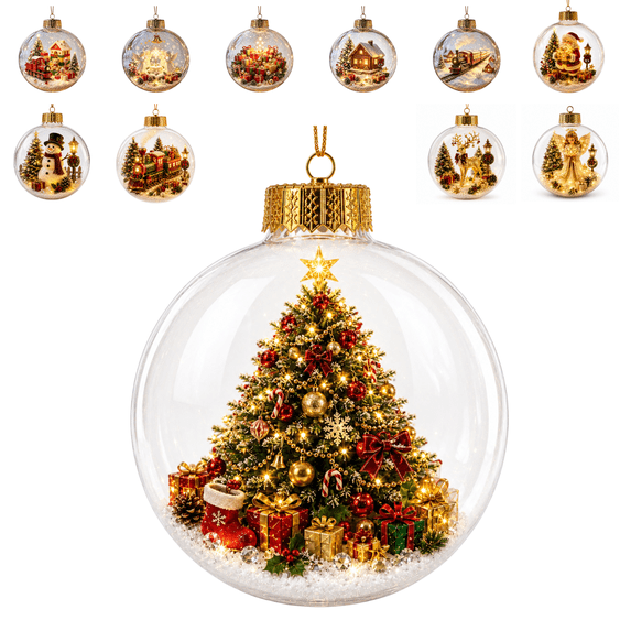 DefiDgd 4x4inch Clear Christmas Ornament Ball with Warm Light LED,Mini Winter Snowy Scenery Acrylic Hanging Bauble for Xmas Tree Window Fireplace Mantel Holiday Decor