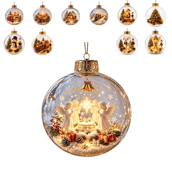 DefiDgd 4x4inch Clear Christmas Ornament Ball with Warm Light LED,Mini Winter Snowy Scenery Acrylic Hanging Bauble for Xmas Tree Window Fireplace Mantel Holiday Decor