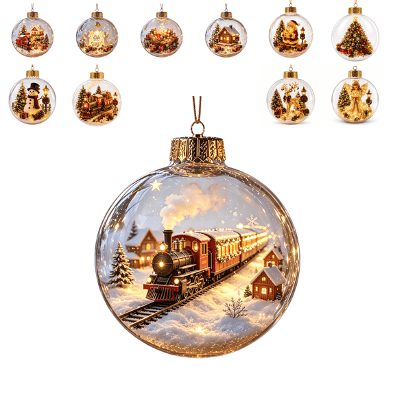 DefiDgd 4x4inch Clear Christmas Ornament Ball with Warm Light LED,Mini Winter Snowy Scenery Acrylic Hanging Bauble for Xmas Tree Window Fireplace Mantel Holiday Decor