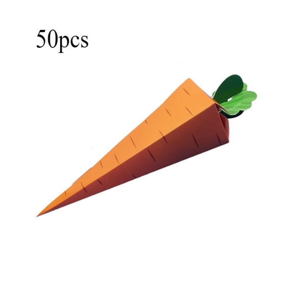 DefiDgd 50Pcs Easter Carrot Shaped Candy Box,3D Carrot Cardboard Box Easter Paper Gift Container for Easter Spring Cookie Goodie Candy Party Gift Wrapping Supplies(A)