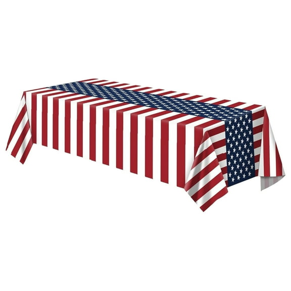 DefiDgd 54x107inch Patriotic Table Runner Table Decoration,Plastic Disposable Table Flag Runner for 4th of July Memorial Day,Veterans Day,Independence Day Table Top Kitchen Decorations