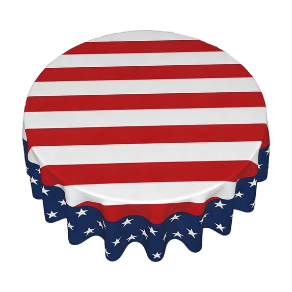 DefiDgd 59inch 4th of July Patriotic Round Tablecloth,Waterproof Heat Resistant Reusable Star Patriotic Memorial Day Table Cover for Holiday Kitchen Picnic Dinner Party Home Decor(B)