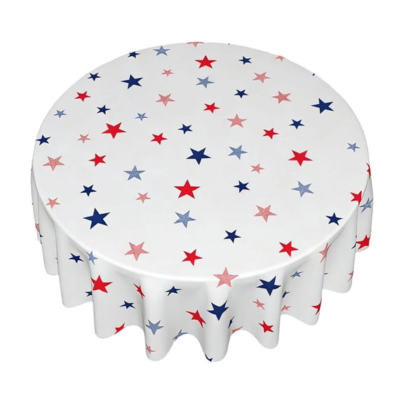 DefiDgd 59inch 4th of July Round Tablecloth,Plastic Disposable American Flag Theme Tablecover for Independence Day Independence Day Patriotic Party Dinner Supplies(White)