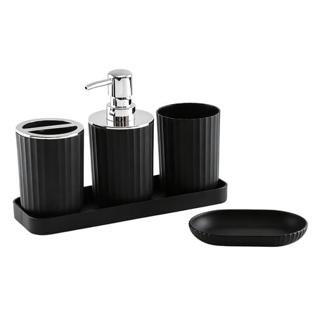 DefiDgd 5pcs Bathroom Washing Set,Bathroom Organizer Countertop,Soap Dispenser and Toothbrush Holder Mouthwash Cup,Tray Set Vanity Tray for Bathroom Home Decoration(Black)
