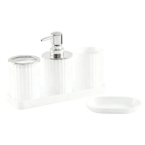 DefiDgd 5pcs Bathroom Washing Set,Bathroom Organizer Countertop,Soap Dispenser and Toothbrush Holder Mouthwash Cup,Tray Set Vanity Tray for Bathroom Home Decoration(White)