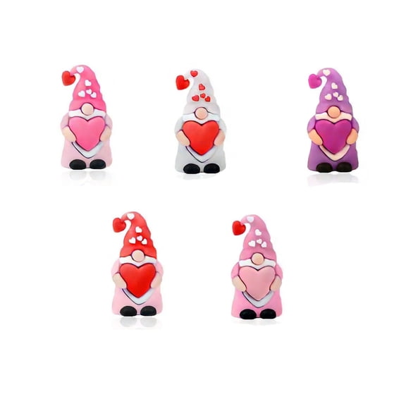 DefiDgd 5pcs Valentine's Day Love Heart Mini Gnomes Figures,5 Different Color Tiny Gnomes Statue for Valentine's Day Party Home Office Tabletop Decoration(E)