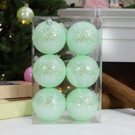 DefiDgd 6pcs 2.36inch Christmas Balls Ornament,Solid Color Glitter Balls Charistmas Tree Hanging Balls,for Porch Lawn Yard Holiday Party Decoration(Mint Green)