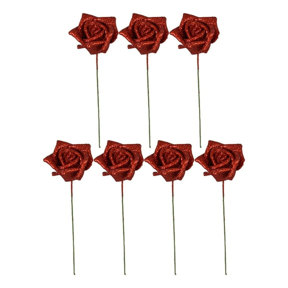 DefiDgd 7pcs Red Glitter Faux Rose,Fake Rose Flowers Bulk with Stem,Shiny Roses for Vase Table Centerpieces Wedding Floral Arrangements Party Home Decor