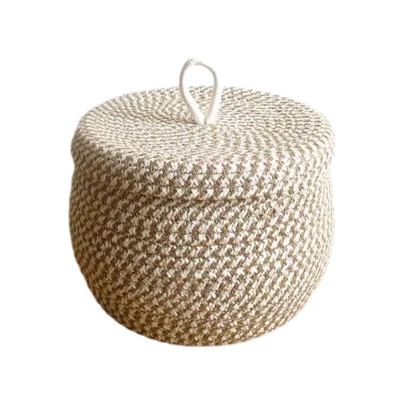 DefiDgd 8x5inch Round Handwoven Rattan Cotton Basket Boxes With Lid,Easter Nesting Multi-Purpose Storage Baskets for Snacks Eggs Organization Farmhouses Home Decor(B)