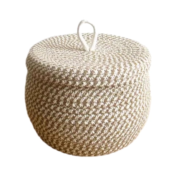 DefiDgd 9x7inch Round Handwoven Rattan Cotton Basket Boxes With Lid,Easter Nesting Multi-Purpose Storage Baskets for Snacks Eggs Organization Farmhouses Home Decor(Large)