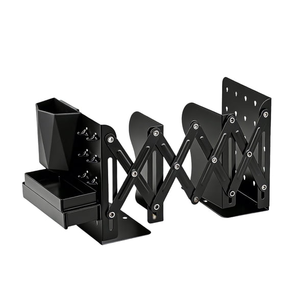 DefiDgd Adjustable Telescopic Folding Metal Book Stand,Stylish Book Stationery Shelf for Office Classroom Bookstore Home Decoration(Black)
