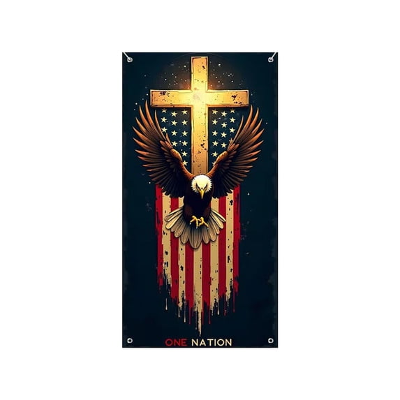 DefiDgd American Flag Eagle Door Banner,Patriotic Bald Eagle Hanging Fabric Sign,Front Door Background Decor for Independence Day 4th of July Holiday Porch Yard Home Party Ornament(B)