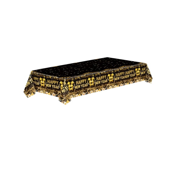 DefiDgd Black Gold Happy New Year Plastic Table Cloth,Disposable Table Cover for Wedding Graduation Birthday New Year Party Table Clothes Decorations Supplies(B)