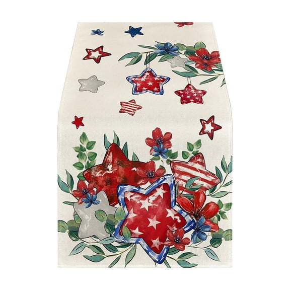 DefiDgd Blue Red White Patriotic Table Runner,4th of July Stars Flower Pattern American Flag Style Table Flag for Independence Day Home Kitchen Holiday Party Decor(JJ)