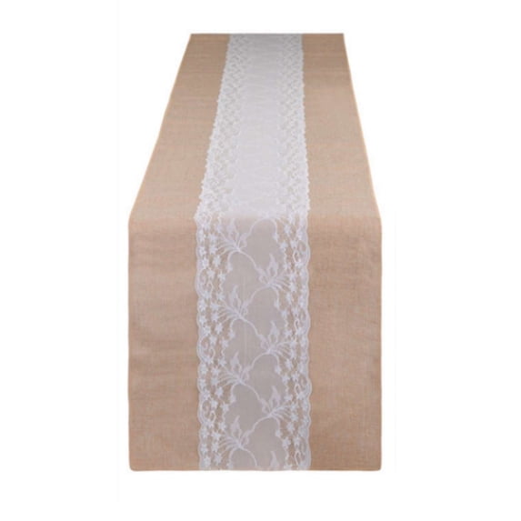 DefiDgd Burlap Lace Table Runner,Vintage Breathable Rustic Design Elegant Embroidered Floral Lace Cover for Farmhouse Wedding Dinner Holiday Birthday Party Home Tabletop Decor(B)