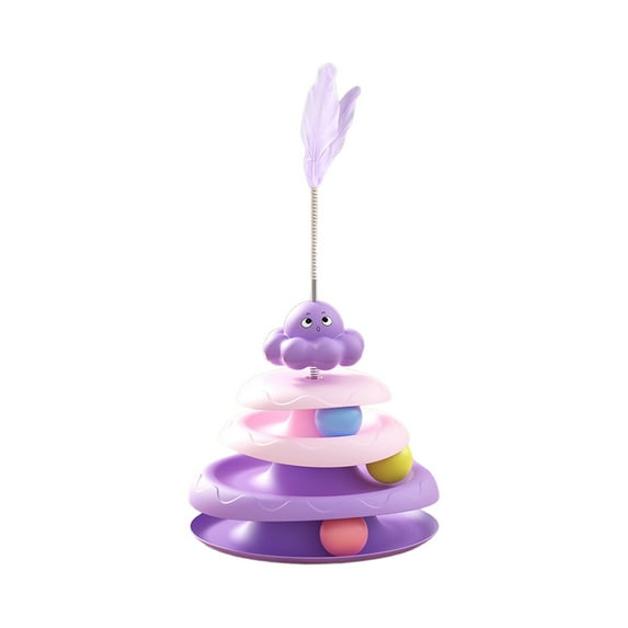 DefiDgd Cat Roller Toys 3-Tier Turntable Track with Colorful Balls,Turntable Cat Tower Toy for Bored Indoor Adult Cats,Funny Puzzle Self Play Cats Exercise Toys(Purple)