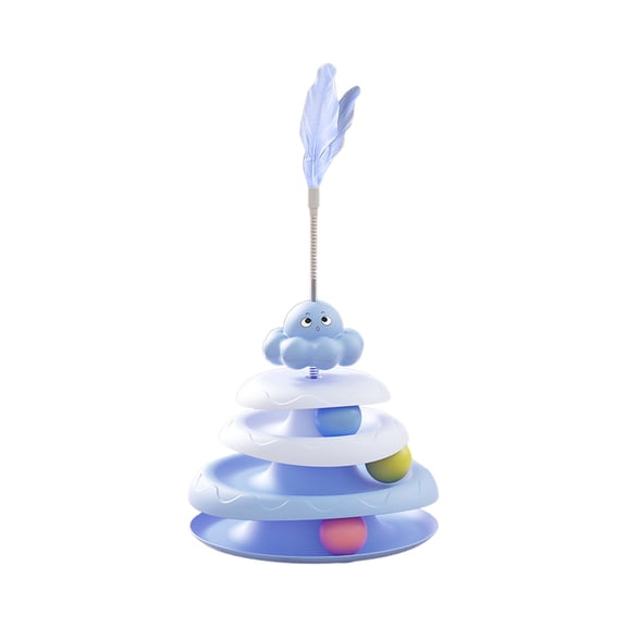 DefiDgd Cat Roller Toys 3-Tier Turntable Track with Colorful Balls,Turntable Cat Tower Toy for Bored Indoor Adult Cats,Funny Puzzle Self Play Cats Exercise Toys(Blue)