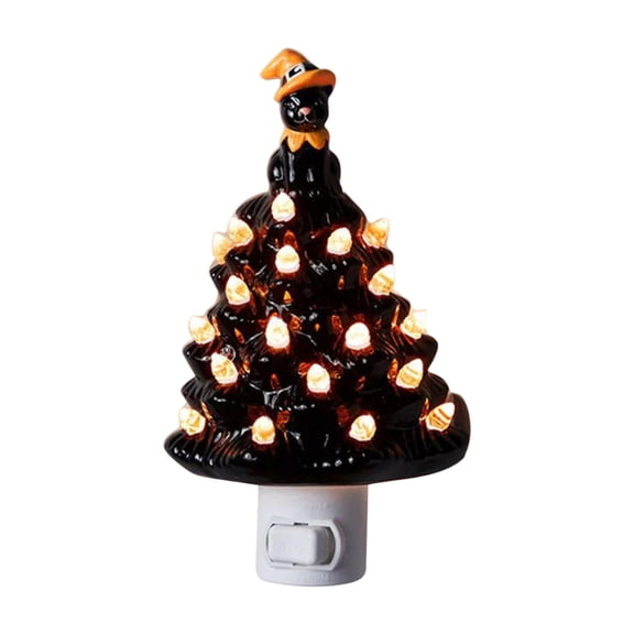 DefiDgd Ceramic Black Cat Tree Plug-in Night Light,Bulb Wall Lamp With Switch,Mini Spooky Light for Halloween Bedroom Bathroom Hallway Indoor Holiday Home Decor(Black)