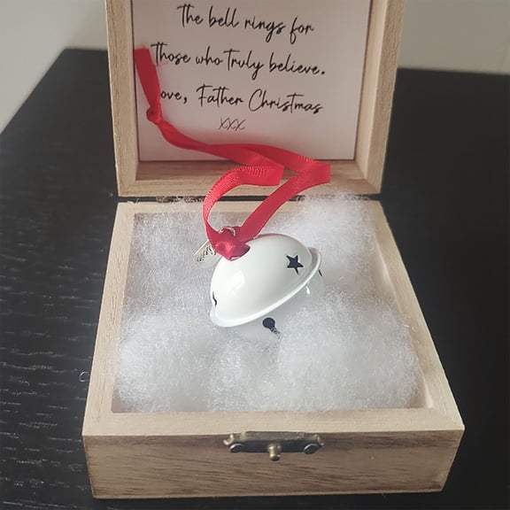 DefiDgd Christmas Believe Bells Ornaments Set,Small Bell with Wooden Gift Box,for Christmas Party Decoration,Gift for Friend Famliy(D)