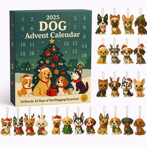 DefiDgd Christmas Dog Advent Calendar,24 Days Cute Dog Countdown Animal Advent Calendar for Christmas Pendant,Christmas Party Favor Dog Lovers Gifts(A)