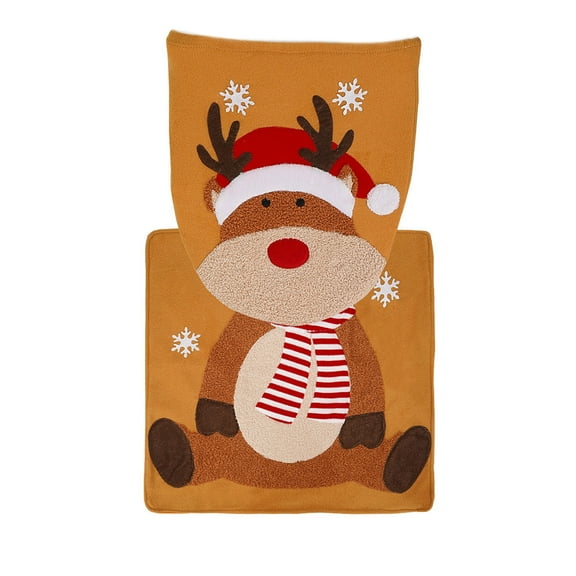 DefiDgd Christmas Elk Toilet Seat Cover Decoration Set with Rug,Xmas Party Accessories for Indoor Bathroom Decor(A)