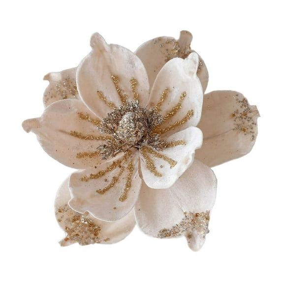 DefiDgd Christmas Glitter Flower for Decoration,Faux Poinsettia Flowers Velvet Flowers,Christmas Tree Flower Decorations Xmas Tree New Year Party Wedding Ornaments(Gold)