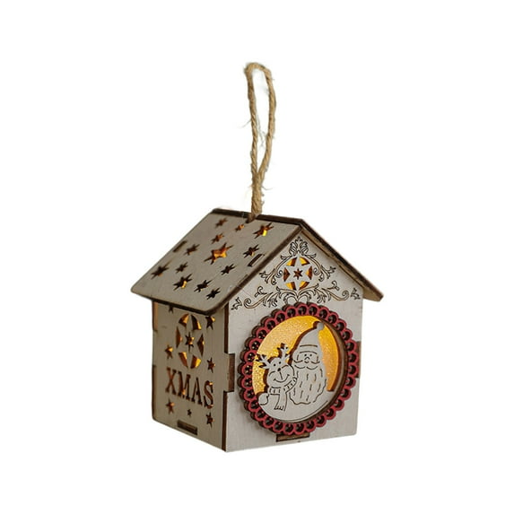DefiDgd Christmas Glowing Hut Ornaments with Lanyard,Wooden House Ornaments Building Holiday Table Centerpiece Window Ornament for Indoor Outdoor Tree Party Decoration(H)