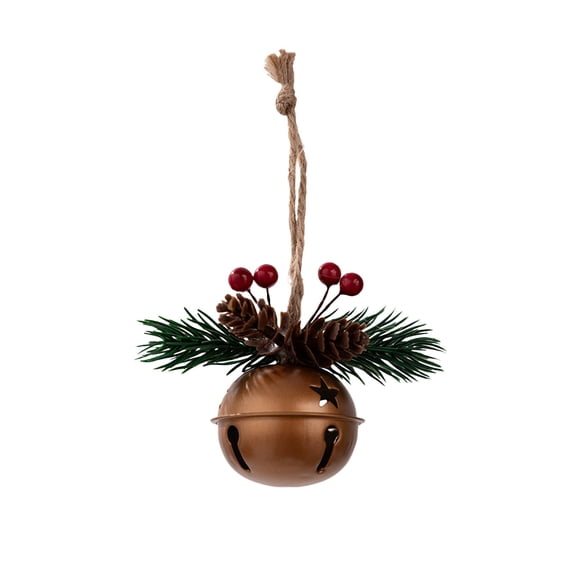 DefiDgd Christmas Iron Small Bells Decorations Pendants,Christmas Tree Pendants Wind Chime with Berries and Pine Cones Pendants Christmas Gifts(A)