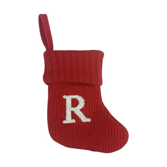 DefiDgd Christmas Mini Red Knit Stocking,Initial Monogram Christmas Stocking,Family Fireplace Hanging Ornament Xmas Holiday Decor Gift(Letter R)