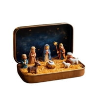 DefiDgd Christmas Nativity Sets In Tin Box,Holy Family Figurine with Jesus Mary in Farmhouse Mini Figurines,Table Ornaments,Religious Holiday Collection Decorations Gifts