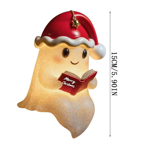 DefiDgd Christmas Night Light Ghost Wear Santa Hat Reading Book,Warm Lighted Indoor Figurine Lamps for Party Bedroom Shelf Table Centerpiece(A)