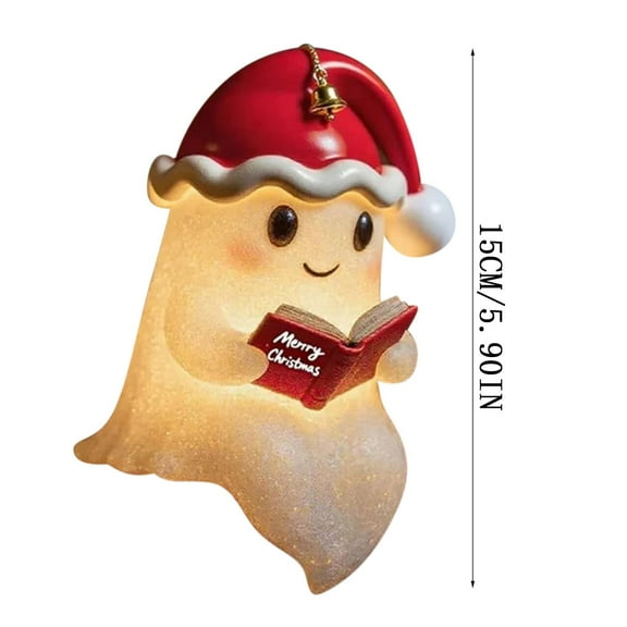 DefiDgd Christmas Night Light Ghost Wear Santa Hat Reading Book,Warm Lighted Indoor Figurine Lamps for Party Bedroom Shelf Table Centerpiece(A)