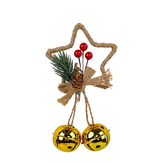 DefiDgd Christmas Pentagram Bells Tree Hanging Ornaments,Five Pointed Star Ring Christmas Door Hanging Bells with Holly Berries Pinecone Bow,for Holiday Home Party Decorations Gift(Gold)