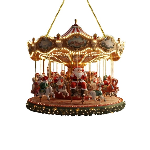DefiDgd Christmas Santa Claus Carousel Hanging Decoration,Santa Acrylic Festive Hanging Carousel Go Round Crafted Scene for Living Room Bedroom Christmas Tree(StyleB)
