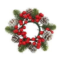 DefiDgd Christmas Small Wreath Candle Holders Table Decoration,Candle Rings Faux Berries and Pine Cones,for Xmas Table Winter Indoor Centerpiece Table Decorations(A)