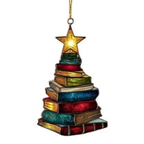 DefiDgd Christmas Tree Ornament Book Tree Shaped,Book Lovers Gifts Christmas Decoration 3D Books Design,Hanging Decor for Xmas Decoration Librarian Bookish Club(D)