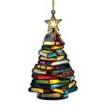 thumbnail image 1 of DefiDgd Christmas Tree Ornament Book Tree Shaped,Book Lovers Gifts Christmas Decoration 3D Books Design,Hanging Decor for Xmas Decoration Librarian Bookish Club(E), 1 of 8