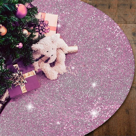 DefiDgd Christmas Tree Skirt Floor Decoration,Glitter Christmas Tree Skirts with Sequin,Xmas Tree Round Mat Tree Skirts for Home Holiday Indoor Outdoor Decorations(Pink)
