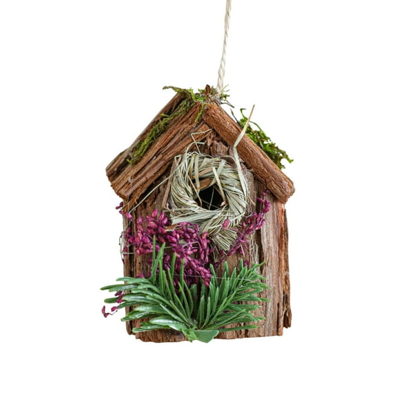 DefiDgd Christmas Wooden Bird Nests Hanging Statue Decoration,House Decoration with Moss,Bark, Flowers,Grass,Thatch,Bird Nests,for Christmas Tree Decorations,Christmas Ornaments(C)