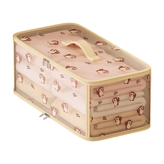 DefiDgd Clothes Storage Bins Box,Transparent Foldable Stackable Clothing Container Organizer Carry Handles for Bedding Clothing Blanket Book Storage(F)