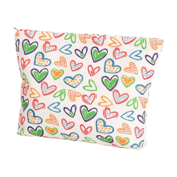 DefiDgd Colorful Heart Printed Makeup Pouch,Small Portable Zipper Cosmetic Storage Bag,Soft Fabric Organizer for Women,Daily Essentials for Travel Camping Shopping(A)