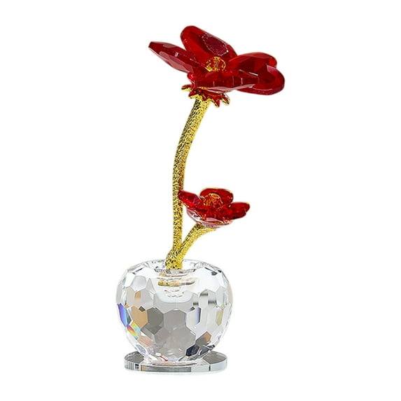 DefiDgd Crystal Flower Four-Leaf Clover Figurine with Clear Base,Decorative Flowers for Tabletop Bookshelf Home Collectibles Decor,Fortunate Flower Gifts for Mom Girlfriend Women(Red)