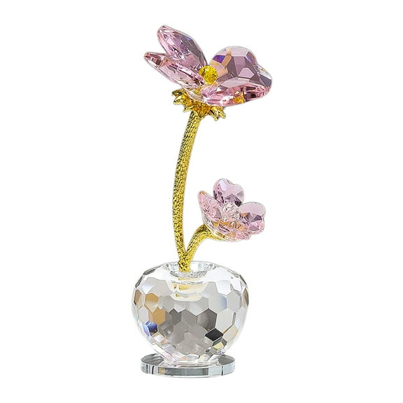 DefiDgd Crystal Flower Four-Leaf Clover Figurine with Clear Base,Decorative Flowers for Tabletop Bookshelf Home Collectibles Decor,Fortunate Flower Gifts for Mom Girlfriend Women(Pink)